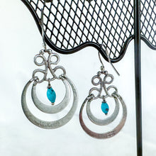 Load image into Gallery viewer, Vintage Sterling Silver Turquoise-Colored Bead Double-Loop Dangling Earrings