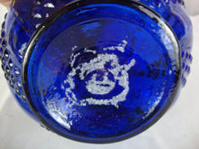 Load image into Gallery viewer, Vintage Cobalt Blue Glass Decanter with Handpainted Yellow Floral Matching Stopper