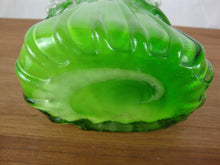 Load image into Gallery viewer, Vintage Hand Blown Glass Purse Shaped Vase Planter Green & White Interior