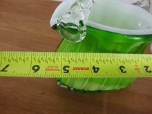 Load image into Gallery viewer, Vintage Hand Blown Glass Purse Shaped Vase Planter Green & White Interior