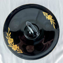 Load image into Gallery viewer, Vintage Black Amethyst Glass Painted Floral Tidbit Tray