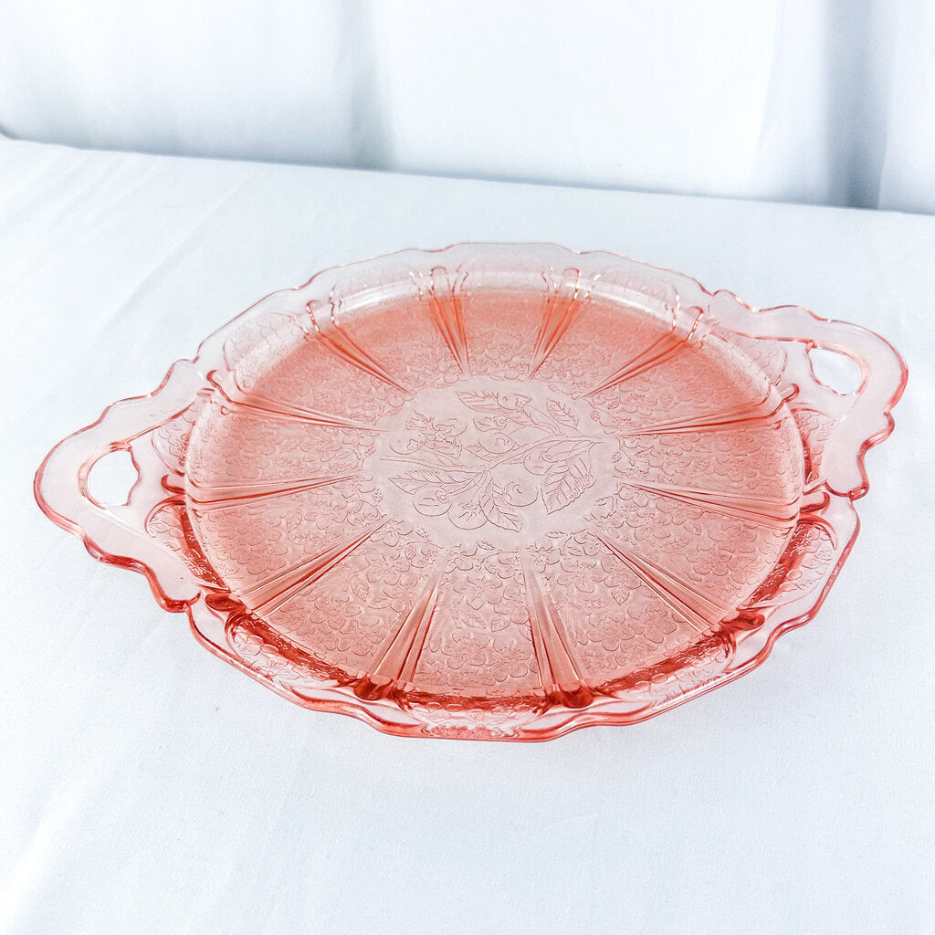 Vintage Jeanette Cherry Blossom Depression Glass sandwich good platter