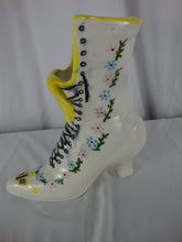 Load image into Gallery viewer, Vintage Victorian Lace Up Boot Ceramic Floral Butterfly Vase Planter