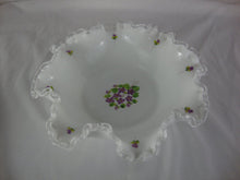 Load image into Gallery viewer, Vintage Fenton Silvercrest Violets In The Snow Milk Glass Decor Console Bowl