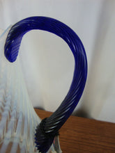 Load image into Gallery viewer, 1985 85th Anniversary Fenton Optic Opal Swirl with Cobalt Blue Handle Pitcher & Four Tumblers