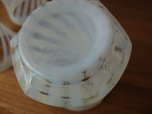 Load image into Gallery viewer, 1985 85th Anniversary Fenton Optic Opal Swirl with Cobalt Blue Handle Pitcher & Four Tumblers