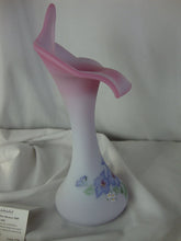 Load image into Gallery viewer, 2000 Fenton Hibiscus on Blue Burmese Pulpit Art Glass Vase