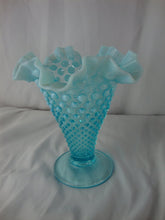 Load image into Gallery viewer, Vintage Fenton Art Glass Aqua Hobnail Opalescent Glass Flared Vase