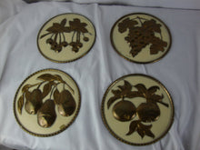 Load image into Gallery viewer, Vintage Kitchen Brass Raised Fruit Motif Round Wall Plaques Set of 4