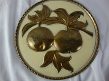 Load image into Gallery viewer, Vintage Kitchen Brass Raised Fruit Motif Round Wall Plaques Set of 4
