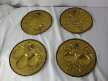 Load image into Gallery viewer, Vintage Kitchen Brass Raised Fruit Motif Round Wall Plaques Set of 4