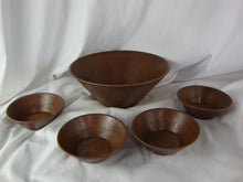Load image into Gallery viewer, Vintage Thermo Serve Faux Wood Plastic Wood Salad Serving Bowl and Four Individual Bowls