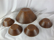 Load image into Gallery viewer, Vintage Thermo Serve Faux Wood Plastic Wood Salad Serving Bowl and Four Individual Bowls