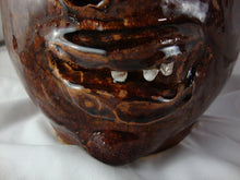 Load image into Gallery viewer, Marvin Bailey Folk Art Pottery Brown Mottled Devil Horn Beady Eyed Ugly Face