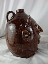 Load image into Gallery viewer, Marvin Bailey Folk Art Pottery Brown Mottled Devil Horn Beady Eyed Ugly Face