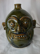 Load image into Gallery viewer, Marvin Bailey Folk Art Pottery Olive Green with Brown Beady Eyed Ugly Face Jug