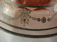 Load image into Gallery viewer, Antique Pink Depression Glass with Silver Cameo Floral Border Console Bowl