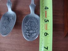 Load image into Gallery viewer, Vintage American Colonies Pewter Spoon Collection with Wooden Display Shelf