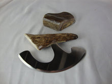 Load image into Gallery viewer, Alaska Legend Ulu Utility Knife Cutting Tool with Moose Antler Angled Handle and Smooth Brown Base