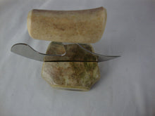 Load image into Gallery viewer, Alaska Legend Ulu Utility Knife Cutting Tool with Antler Cream/Burgundy Handle with Cream/Green Chubby Base