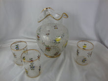 Load image into Gallery viewer, Vintage Fenton for LG Wright Floral Gold Trim Beverage Pitcher with Three Tumblers Set