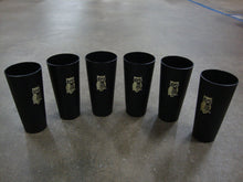 Load image into Gallery viewer, Vintage Nasco 16 Oz Black Textured Plastic Tumblers with Gold Owl on Branch Set of 6 Glasses