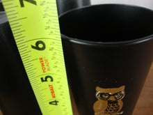 Load image into Gallery viewer, Vintage Nasco 16 Oz Black Textured Plastic Tumblers with Gold Owl on Branch Set of 6 Glasses