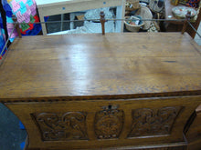 Load image into Gallery viewer, Antique Oak Carved Face Ladies Writing Desk with Gallery Rail
