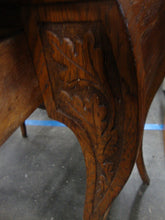 Load image into Gallery viewer, Antique Oak Carved Face Ladies Writing Desk with Gallery Rail