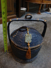 Load image into Gallery viewer, Vintage Asian Chinese Woven Lidded Wedding Basket With Jade Pendant