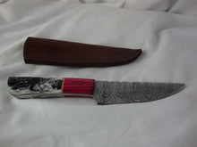 Load image into Gallery viewer, Custom Damascus Style 8" Knife with Black/White/Fushia Wood and Composite Handle with Sheath