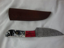 Load image into Gallery viewer, Custom Damascus Style 8" Knife with Black/White/Fushia Wood and Composite Handle with Sheath