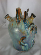 Load image into Gallery viewer, Marvin Bailey Potter Folk Art Streaked Devil Double Spout Ugly Face Jug