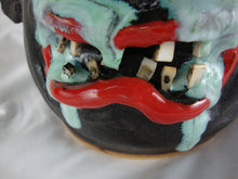 Load image into Gallery viewer, Marvin Bailey Pottery Dark Body with Aqua Crying Eyes Red Clown Lips Wonky Teeth Ugly Face Jug