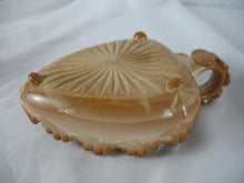 Load image into Gallery viewer, Vintage Caramel Slag Glass Leaf Trinket Ring Dish with Finger Loop