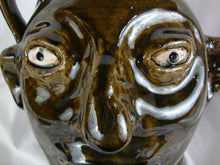 Load image into Gallery viewer, Marvin Bailey Potter Olive Green Brown Side Handle Two Spout Ugly Face Jug 9 Inch