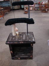 Load image into Gallery viewer, Custom Crafted Steampunk Cat Tree with Bed and Two Lounge Levels with Hanging Robot Mouse