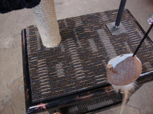 Load image into Gallery viewer, Custom Crafted Steampunk Cat Tree with Bed and Two Lounge Levels with Hanging Robot Mouse