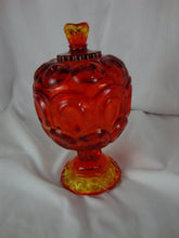 Load image into Gallery viewer, Vintage LE Smith Amberina Moon & Stars Pedestal Candy Dish with Dome Lid