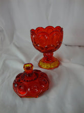 Load image into Gallery viewer, Vintage LE Smith Amberina Moon & Stars Pedestal Candy Dish with Dome Lid