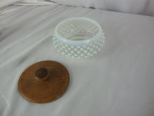Load image into Gallery viewer, Vintage Fenton Opalescent Hobnail Glass Powder Dresser Jar with Wood Lid