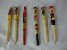 Load image into Gallery viewer, Vintage Handpainted Russian People Faces Wooden Pens Set of 6