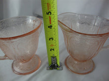Load image into Gallery viewer, Vintage Pink Depression Royal Lace Pink Footed Creamer and Sugar Bowl with Lid