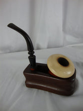 Load image into Gallery viewer, Vintage Calabash Sherlock Holmes Style Meerschaum Bowl Pipe with Wood Stand Used