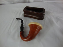 Load image into Gallery viewer, Vintage Calabash Sherlock Holmes Style Meerschaum Bowl Pipe with Wood Stand Used