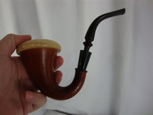 Load image into Gallery viewer, Vintage Calabash Sherlock Holmes Style Meerschaum Bowl Pipe with Wood Stand Used