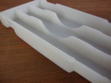 Load image into Gallery viewer, 1950s White Milk Glass Rectangle 3 Long Slot Middle Half Round Indent Dental Equipment Tray