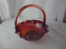 Load image into Gallery viewer, Vintage Fenton Red Carnival Persian Medallion Carnival Glass Ruffled Basket