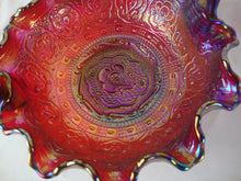 Load image into Gallery viewer, Vintage Fenton Red Carnival Persian Medallion Carnival Glass Ruffled Basket