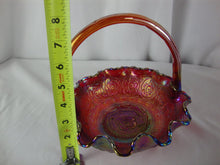 Load image into Gallery viewer, Vintage Fenton Red Carnival Persian Medallion Carnival Glass Ruffled Basket